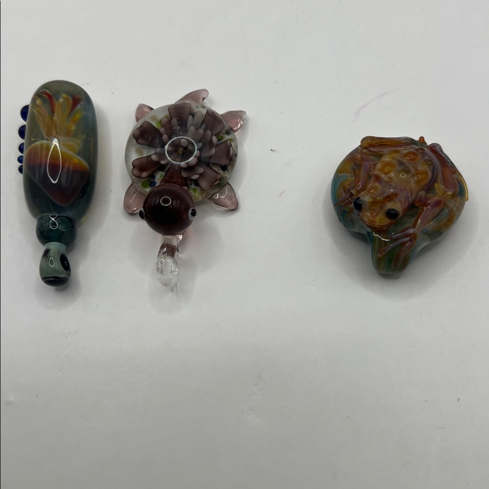 3 hand blown Colorful Glass Animal Pendants